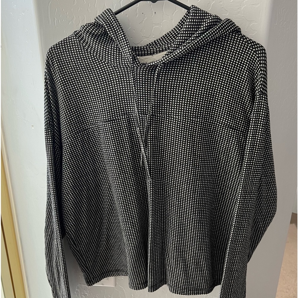 Marine Layer Dawn Textured Hoodie in Grey/Natural Grid, L COPY LOST BUT FOUND—